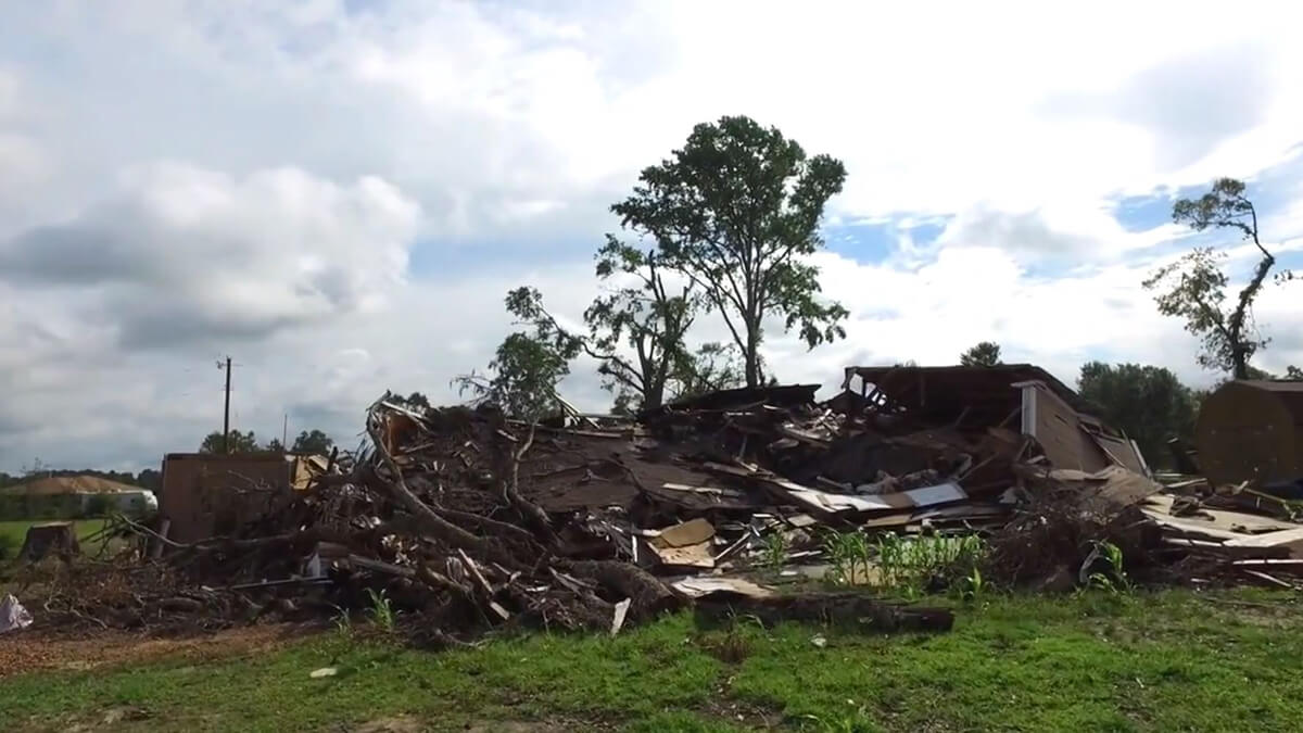 A house completely flatten by a tornado